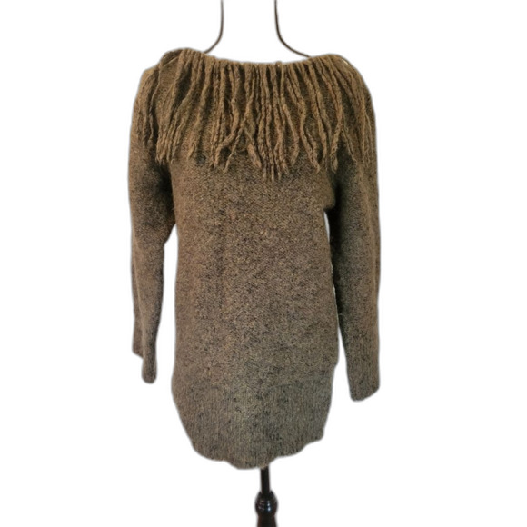 L&F Made In Italy Wool and Alpaca long sleeve sweater with fringe neck sz S - Picture 1 of 5